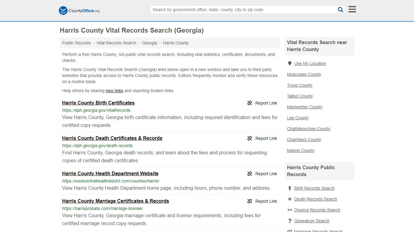 Vital Records Search - Harris County, GA (Birth, Death, Marriage ...